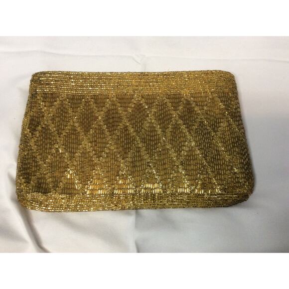 Saks Fifth Avenue Handbags - VINTAGE SAKS FIFTH AVENUE GOLD BEADED ZIPPER BAG PURSE CLUTCH